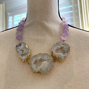 COPY - Lavender Gemstone nuggets and white druzy quartz nugget statement neckla…